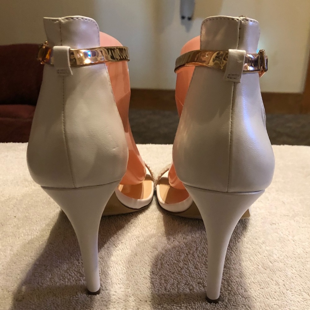 INC International Concepts White and Blush Strappy Stiletto Heels - Picture 3 of 6